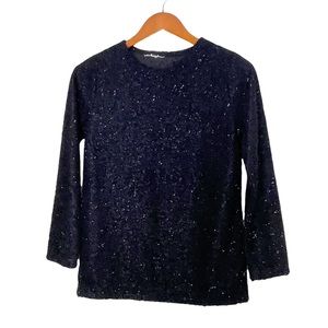 Black Long Sleeve Eyelash Sweater with Metallic Threading